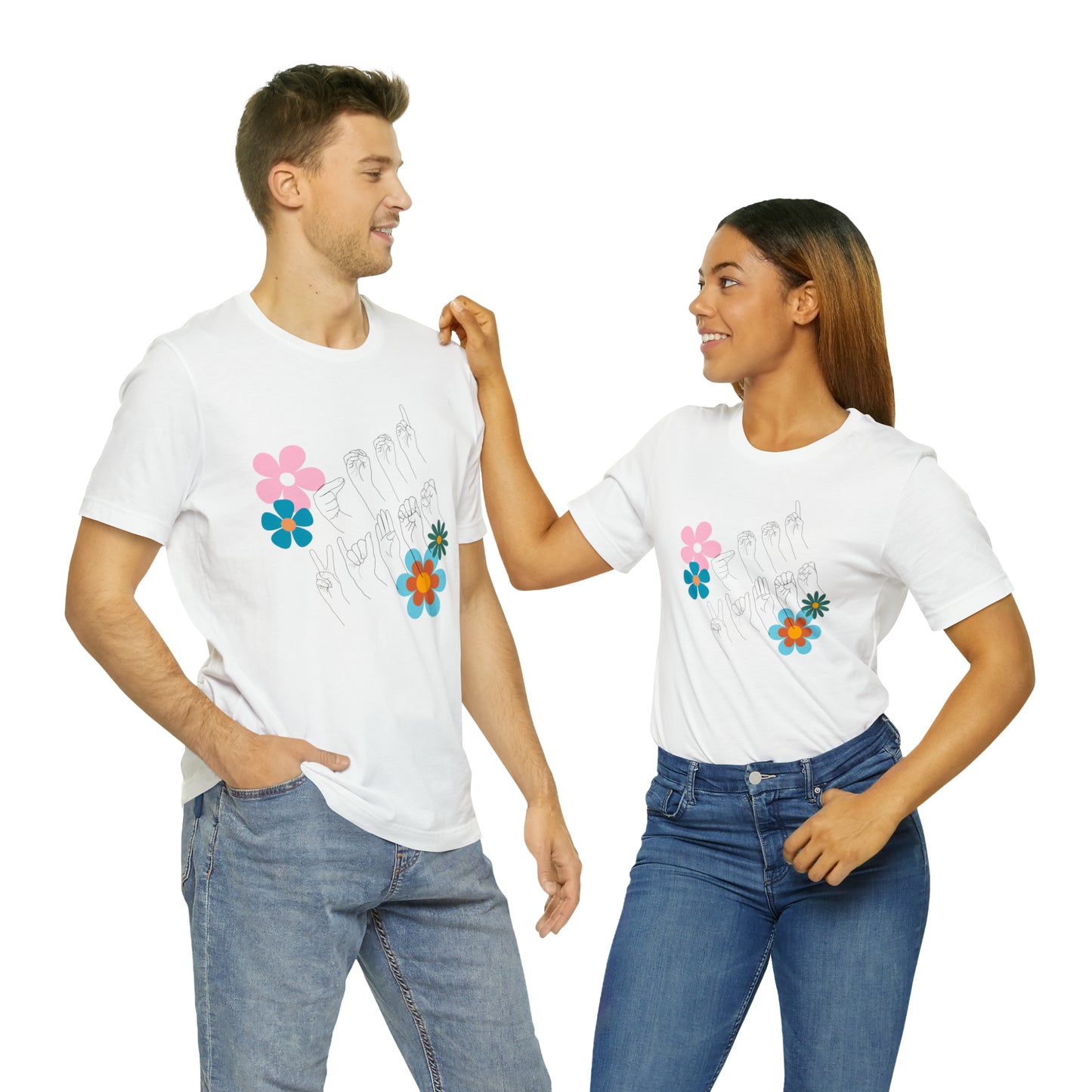 Floral Good Vibes in ASL Fingerspelling, Gifts for ASL Users, Bella Canvas Tee