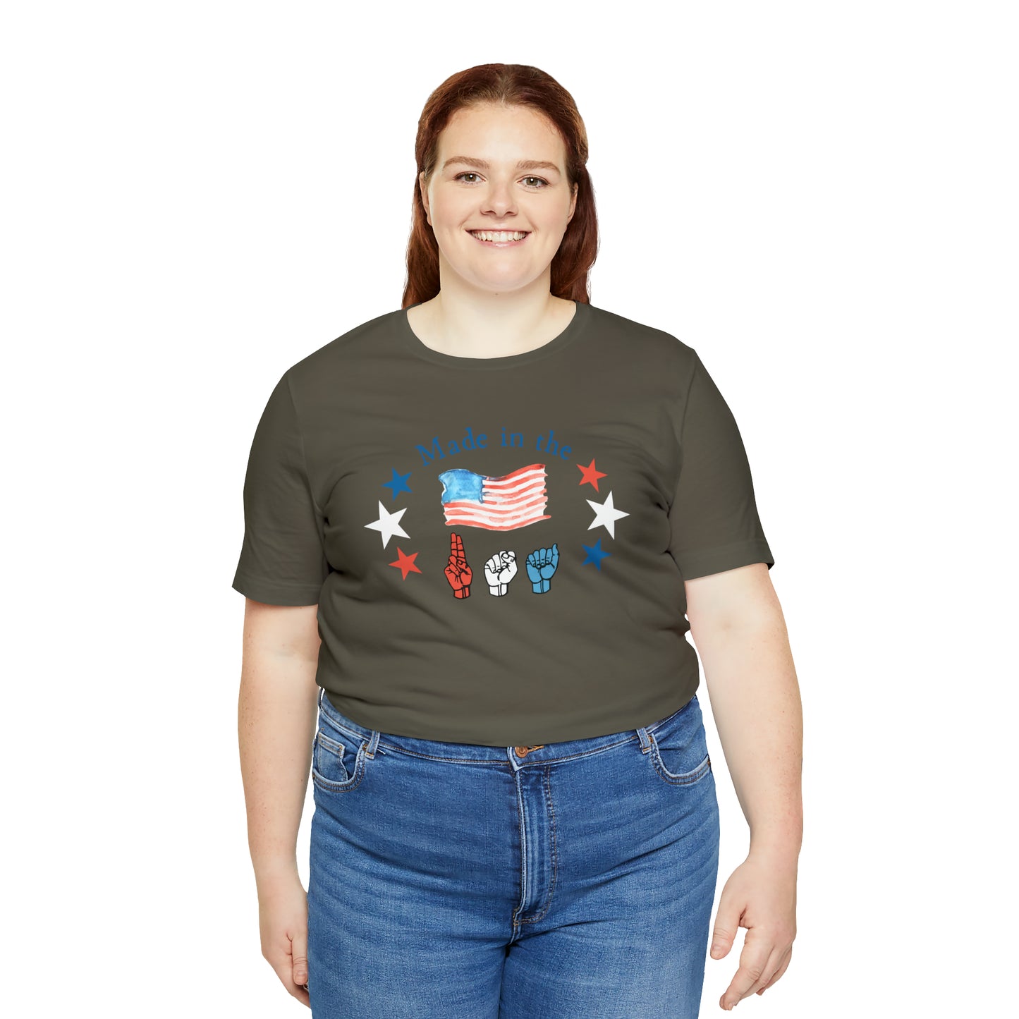 Made in the USA, American Independence Day Tee with ASL Fingerspelling