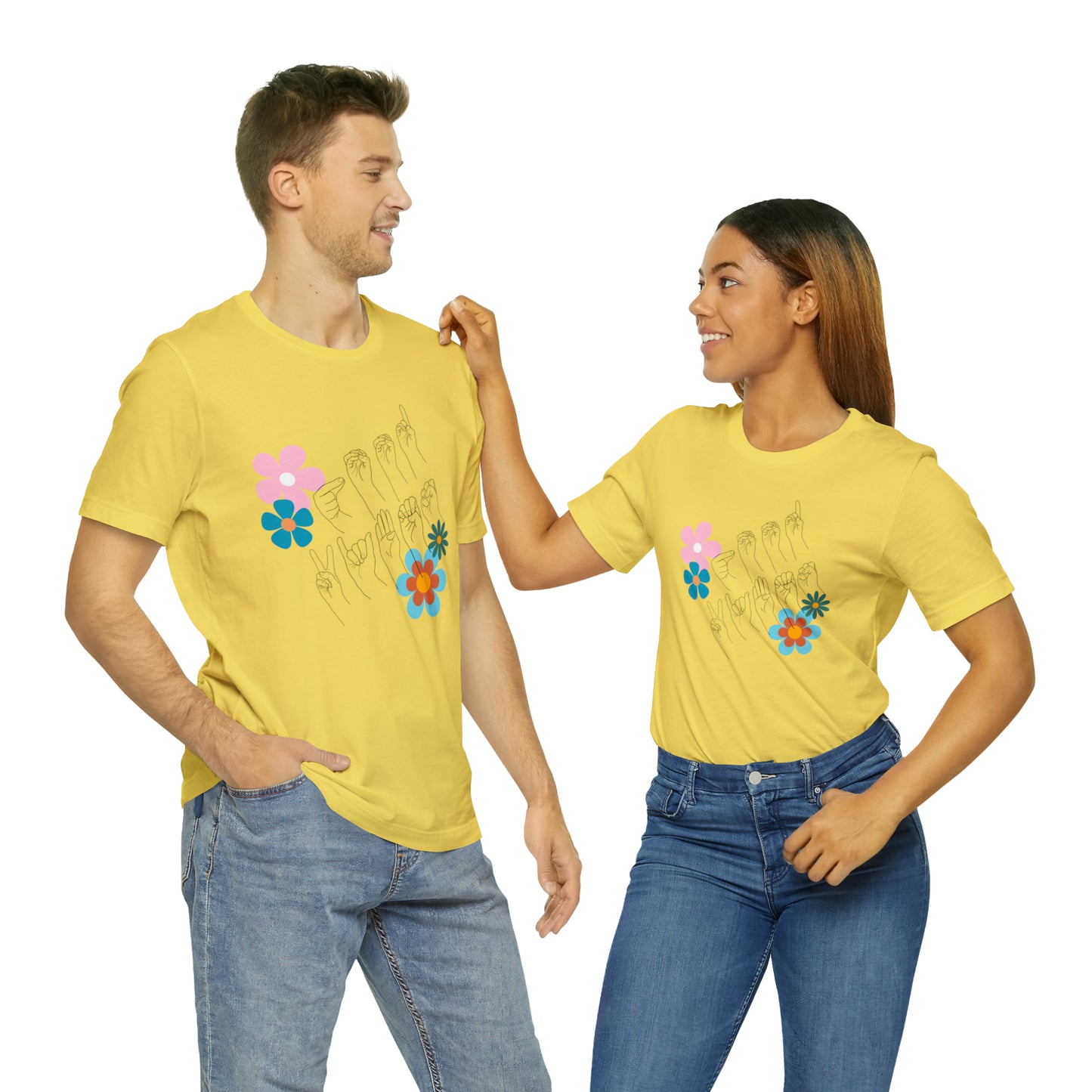 Floral Good Vibes in ASL Fingerspelling, Gifts for ASL Users, Bella Canvas Tee