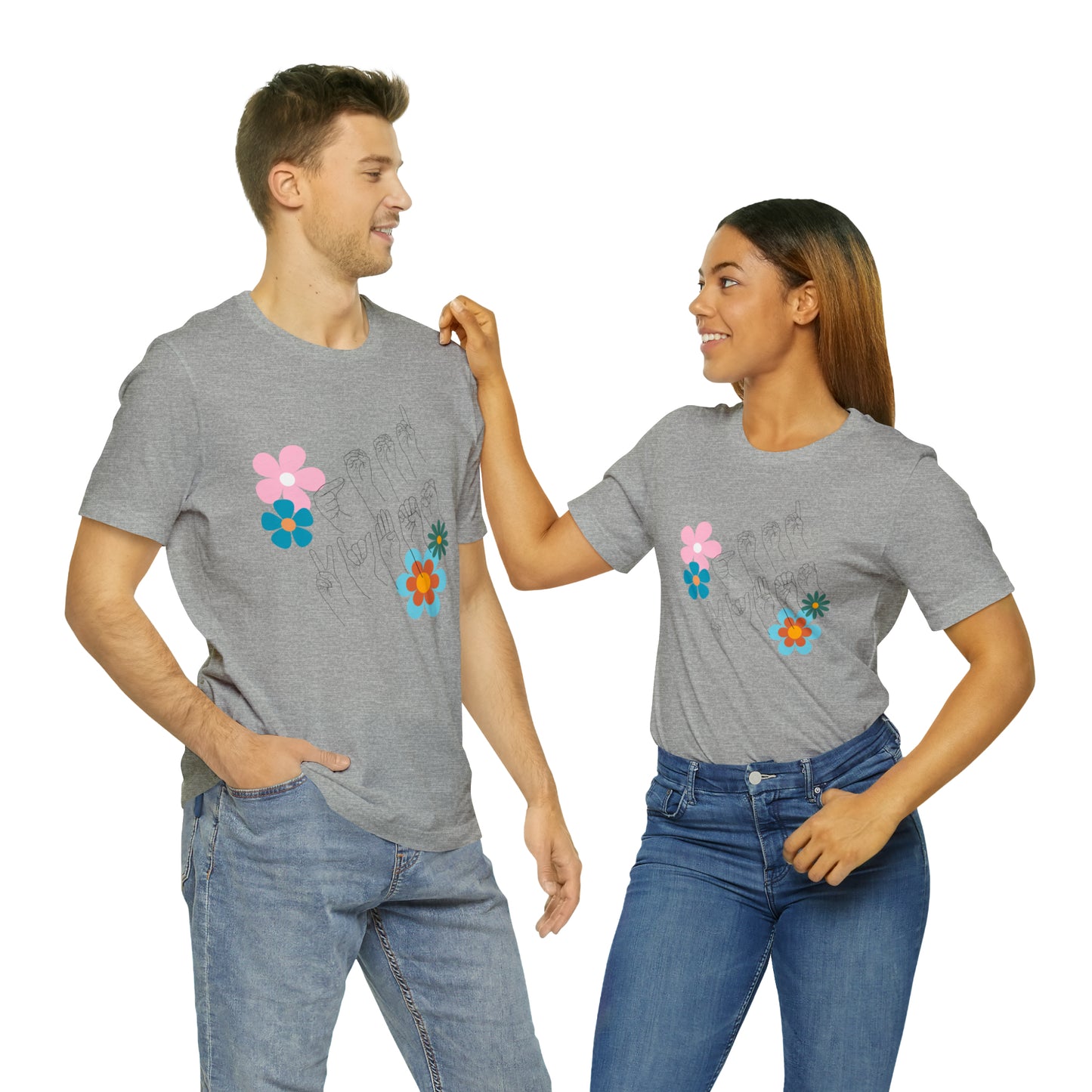 Floral Good Vibes in ASL Fingerspelling, Gifts for ASL Users, Bella Canvas Tee