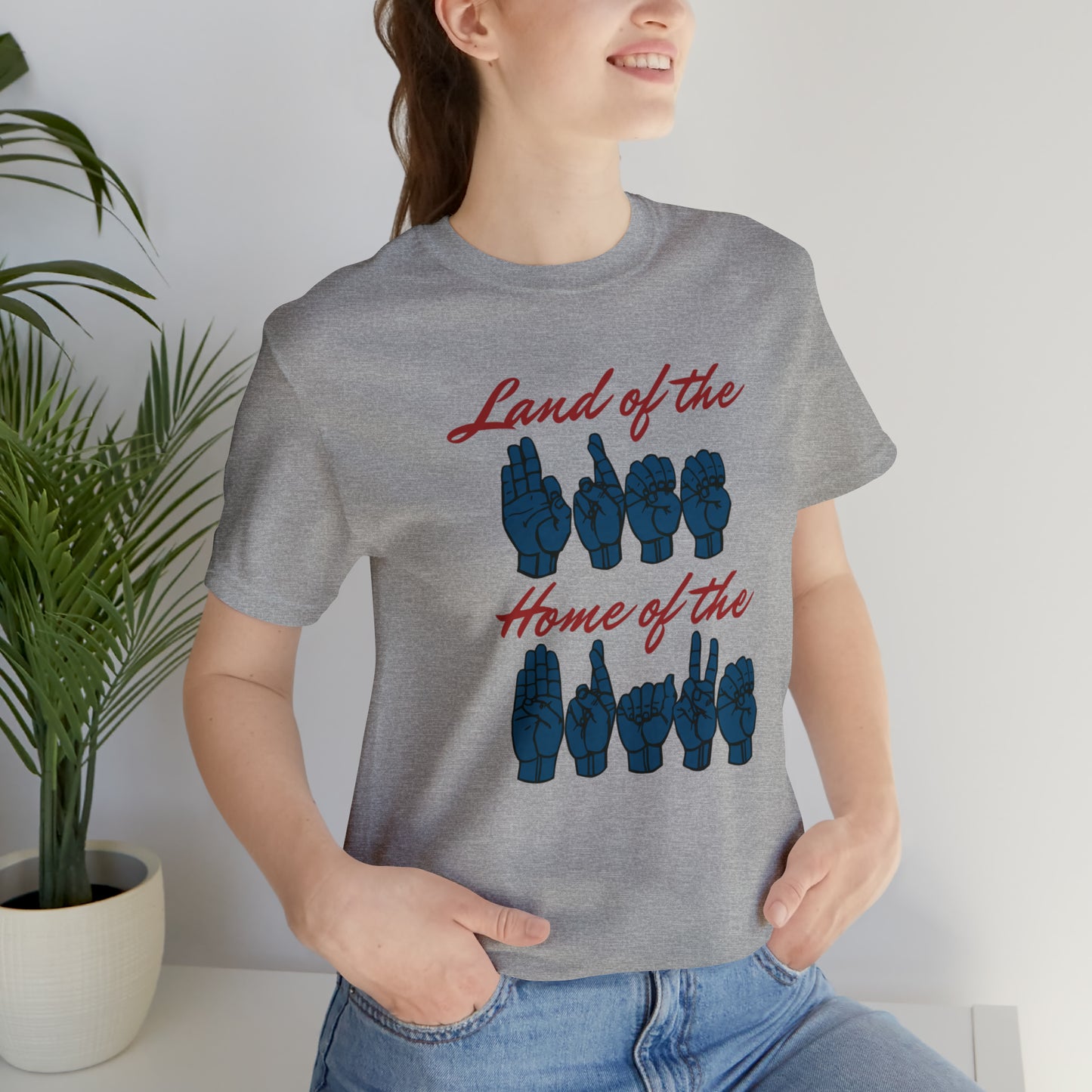 American Land of the Free, Home of the Brave Sign Language Patriotic Tee for Independence Day