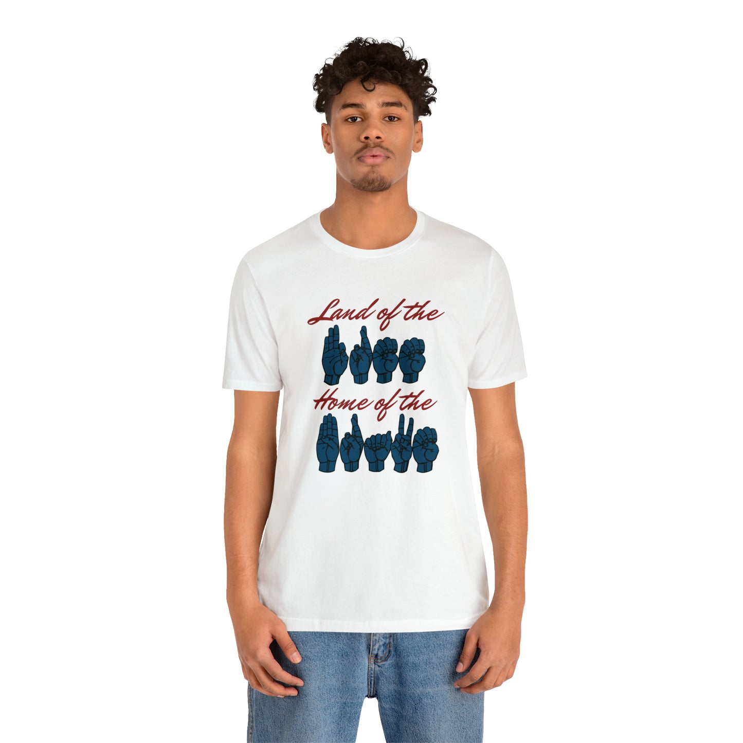 American Land of the Free, Home of the Brave Sign Language Patriotic Tee for Independence Day