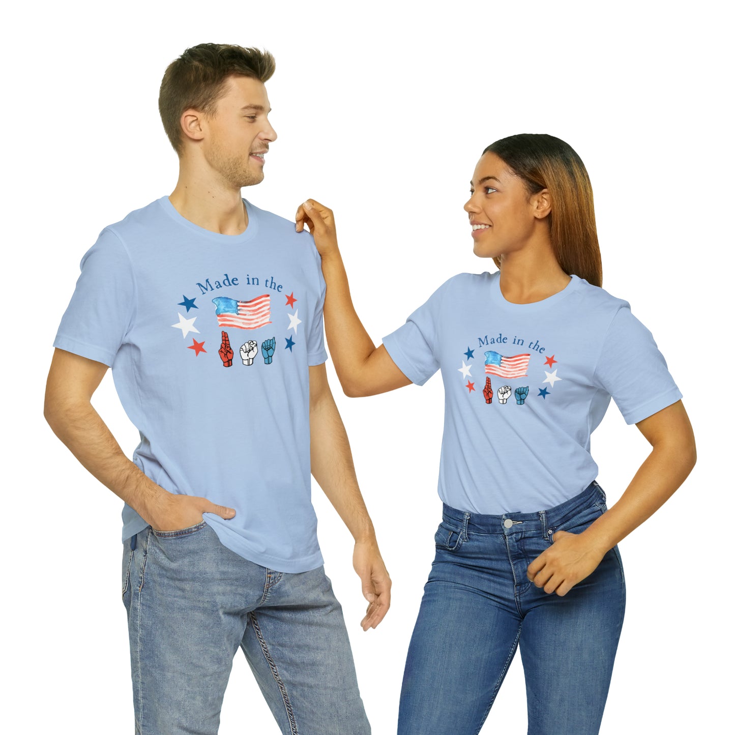 Made in the USA, American Independence Day Tee with ASL Fingerspelling