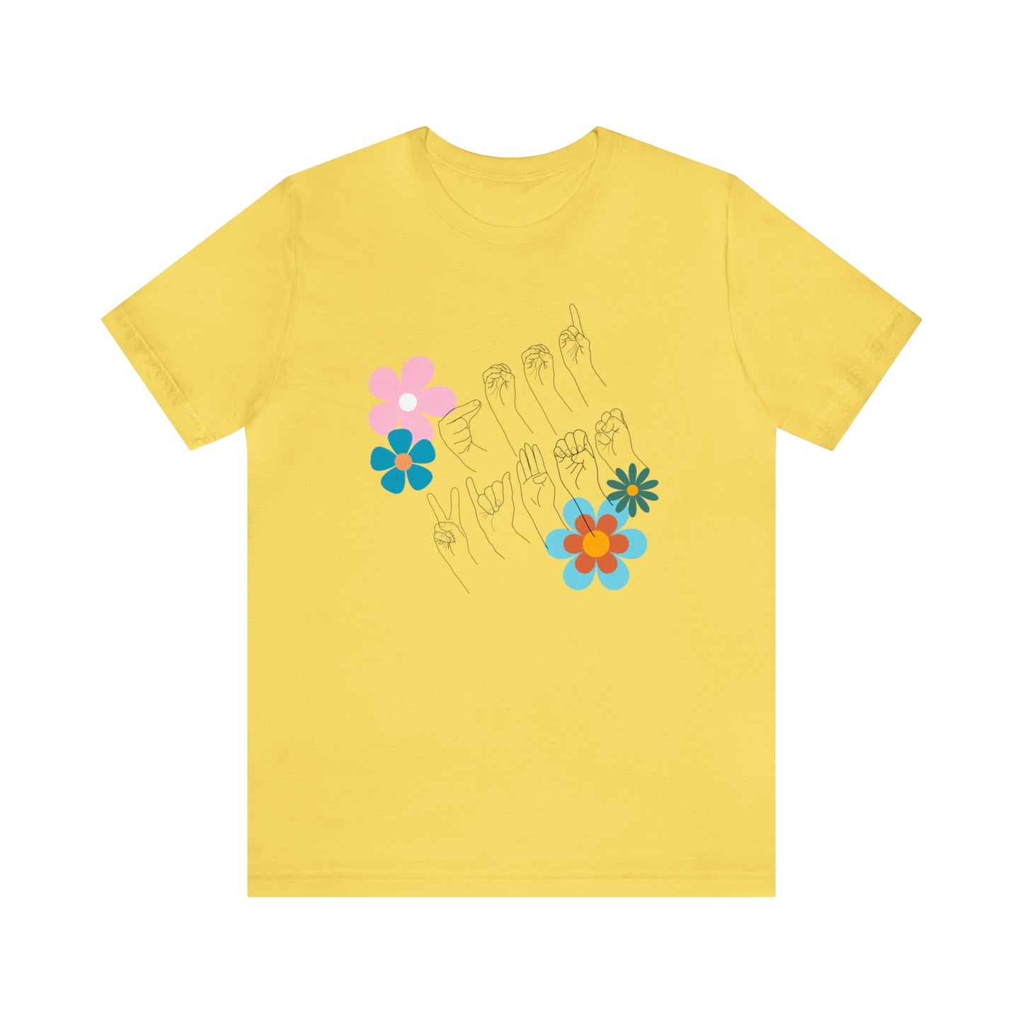 Floral Good Vibes in ASL Fingerspelling, Gifts for ASL Users, Bella Canvas Tee