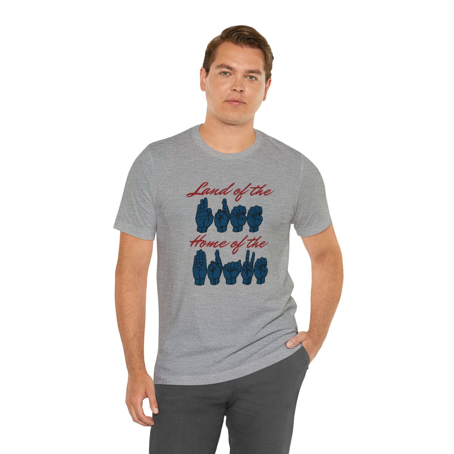 American Land of the Free, Home of the Brave Sign Language Patriotic Tee for Independence Day