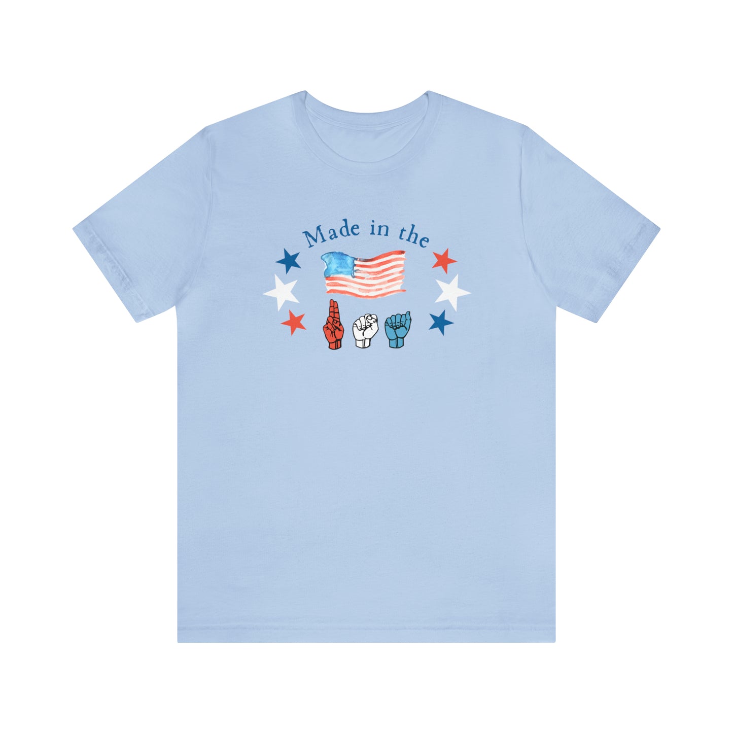 Made in the USA, American Independence Day Tee with ASL Fingerspelling