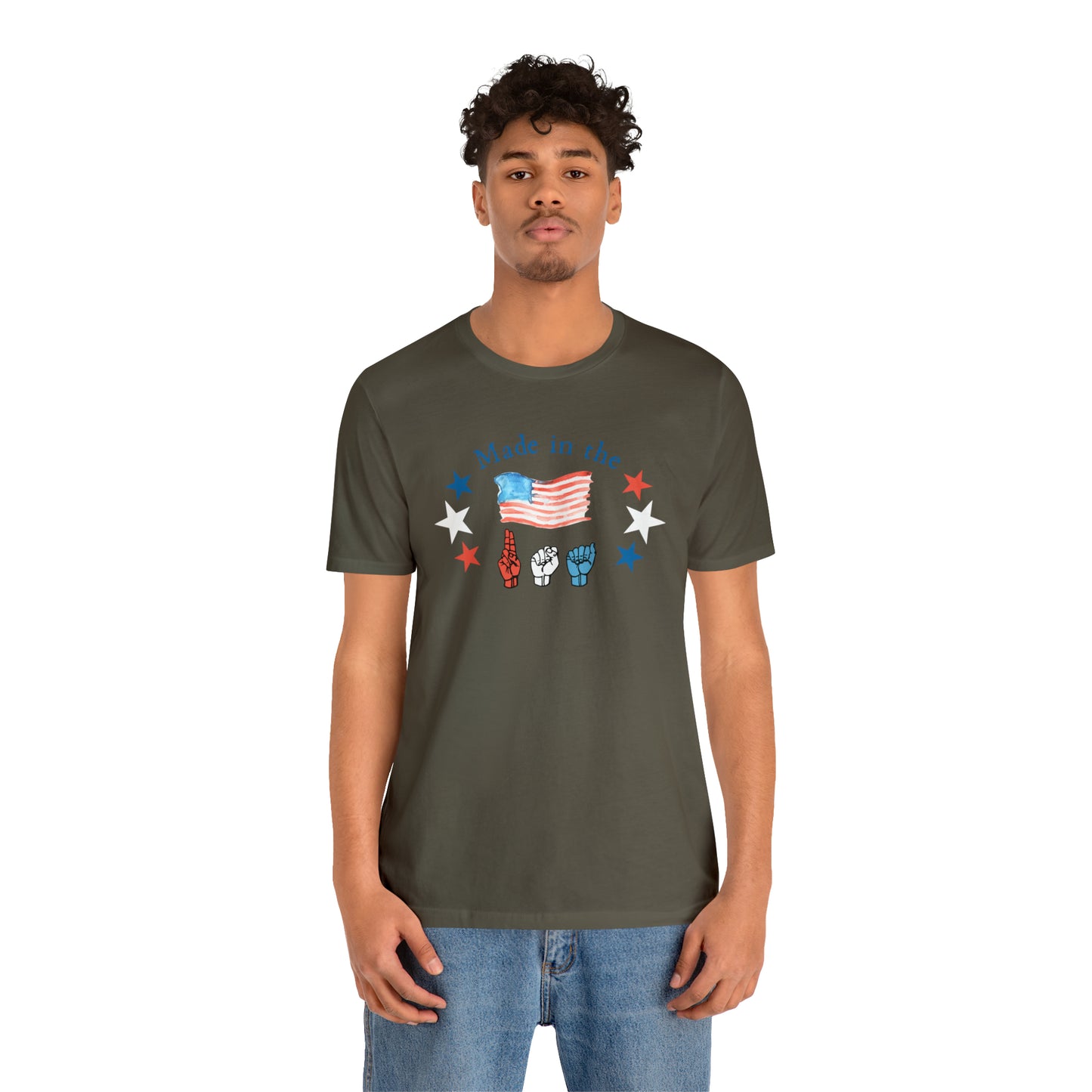 Made in the USA, American Independence Day Tee with ASL Fingerspelling