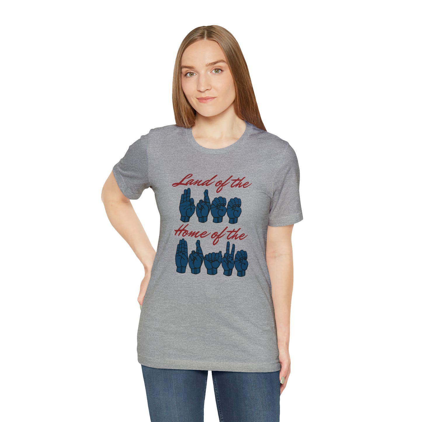 American Land of the Free, Home of the Brave Sign Language Patriotic Tee for Independence Day