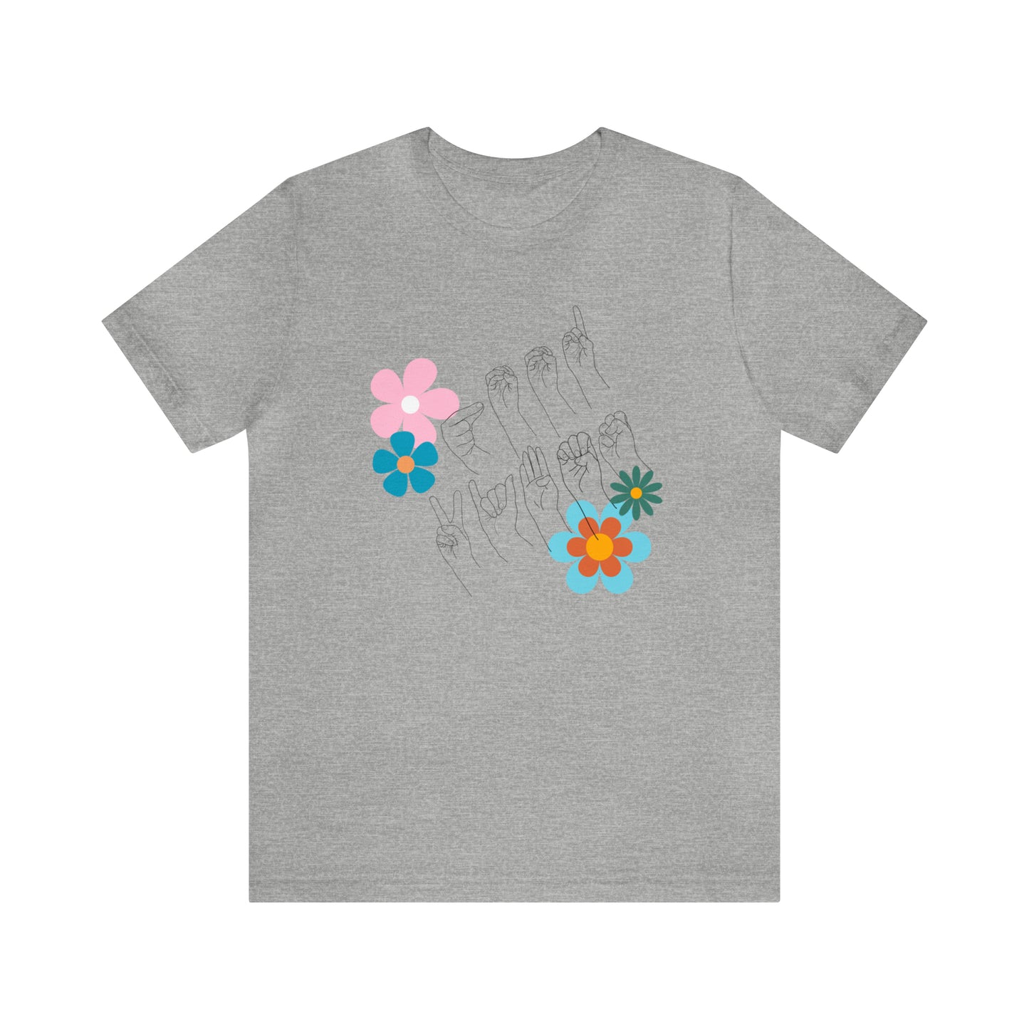 Floral Good Vibes in ASL Fingerspelling, Gifts for ASL Users, Bella Canvas Tee