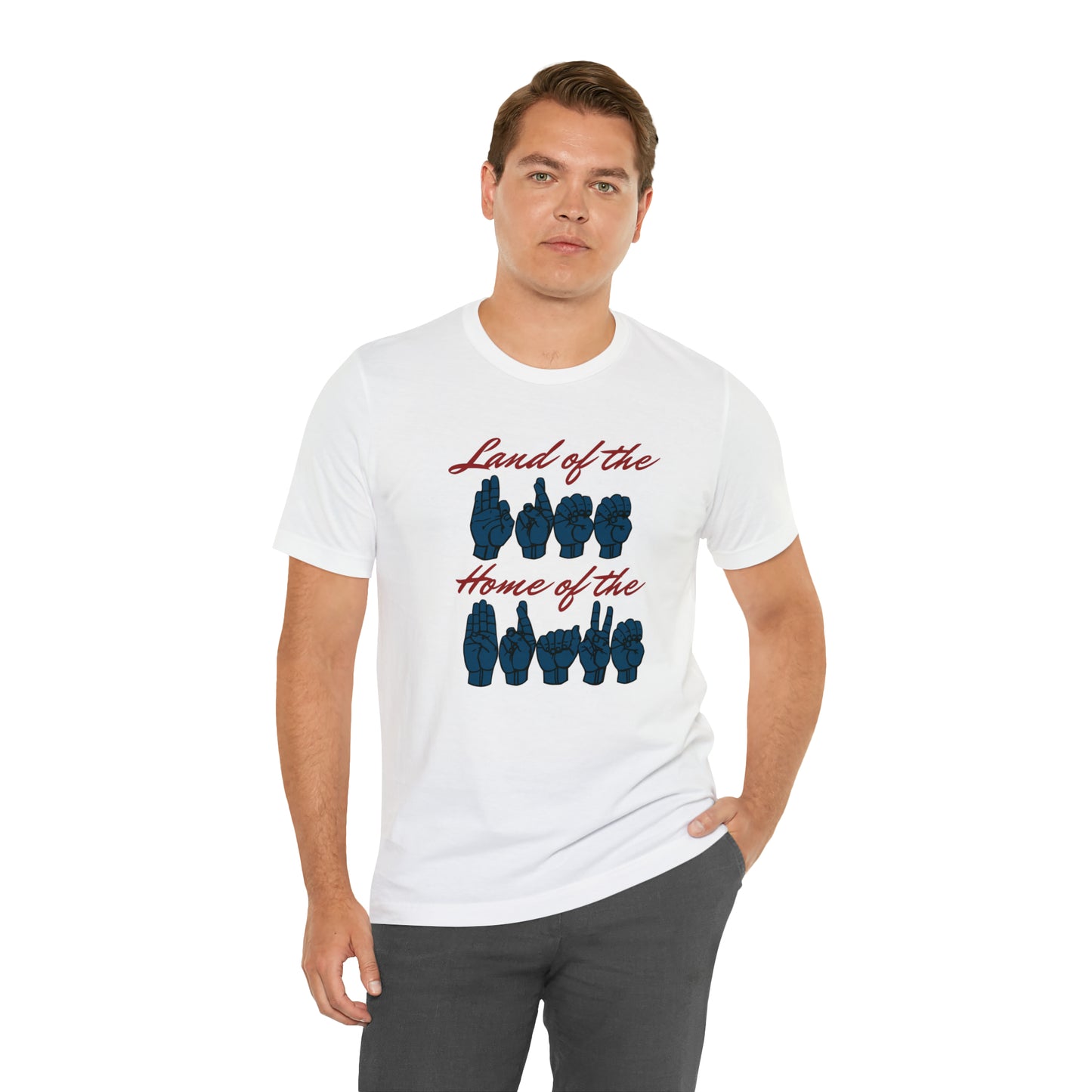 American Land of the Free, Home of the Brave Sign Language Patriotic Tee for Independence Day