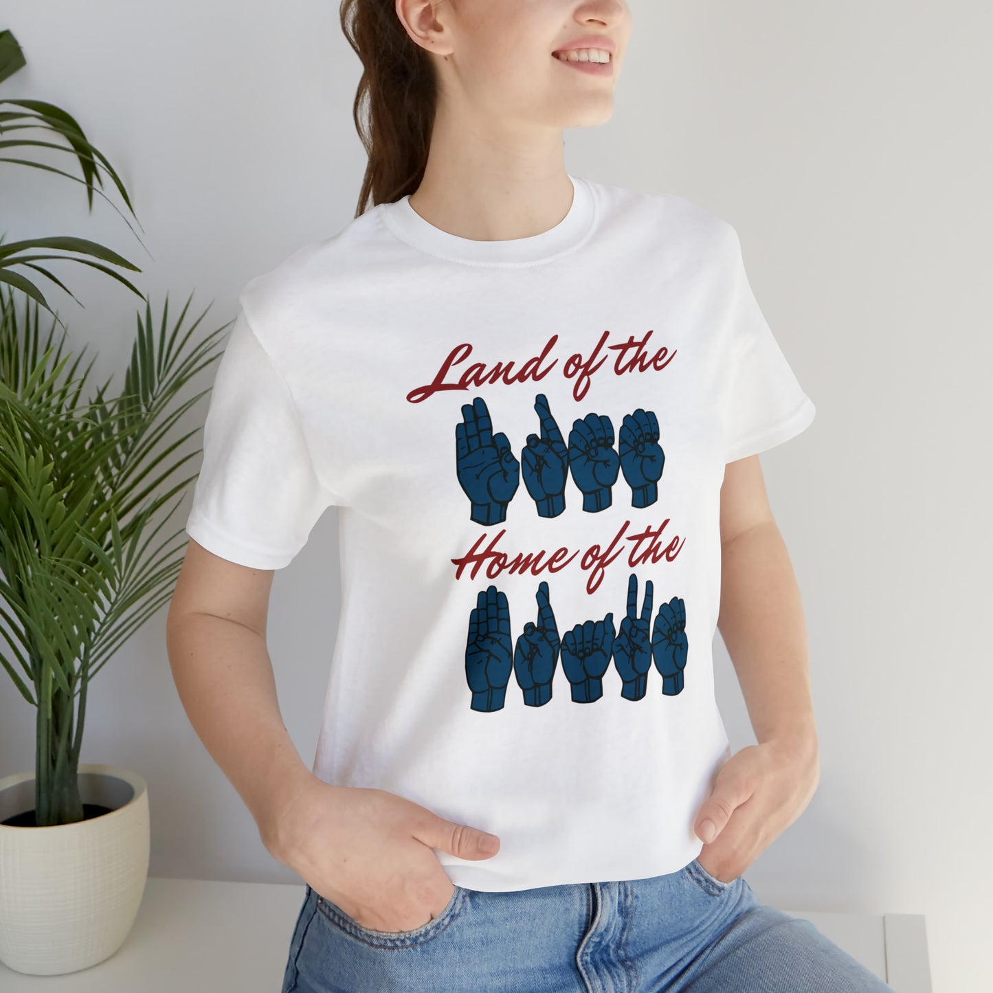 American Land of the Free, Home of the Brave Sign Language Patriotic Tee for Independence Day