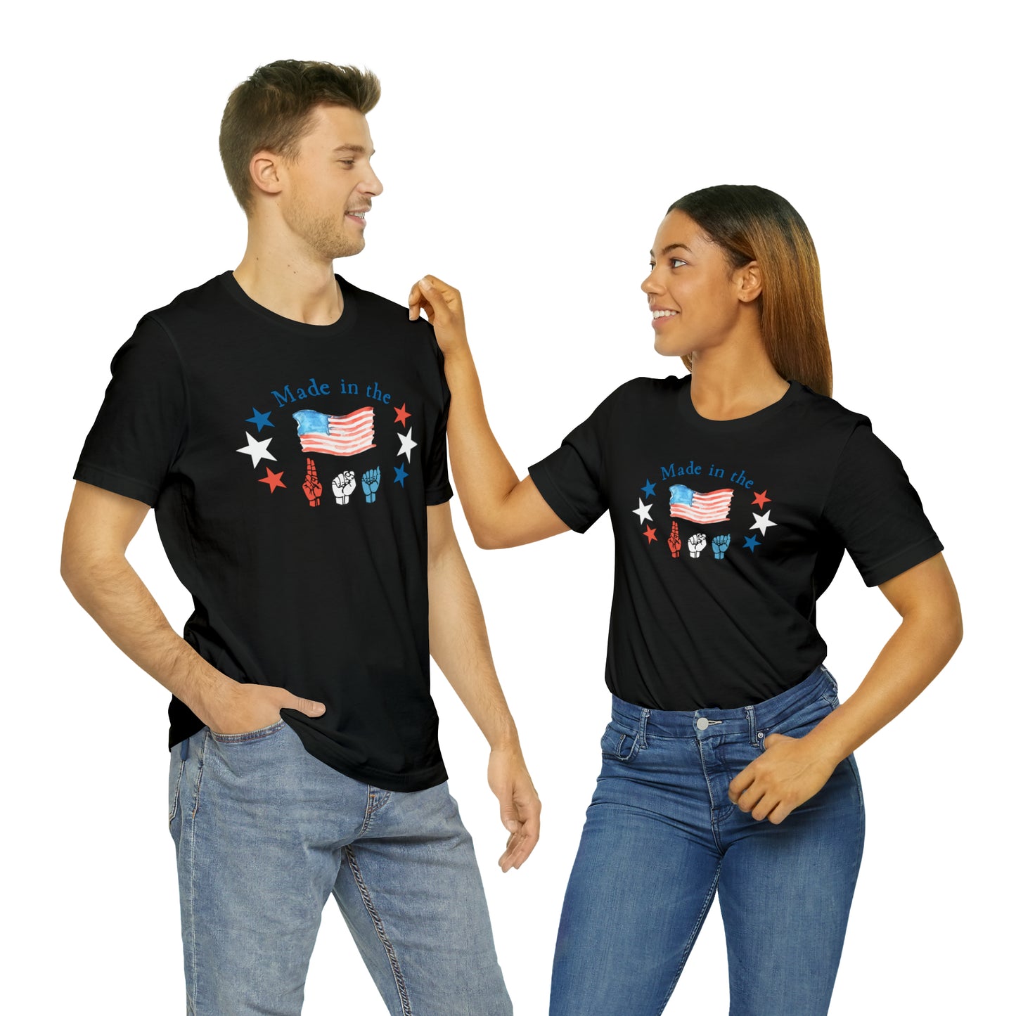 Made in the USA, American Independence Day Tee with ASL Fingerspelling