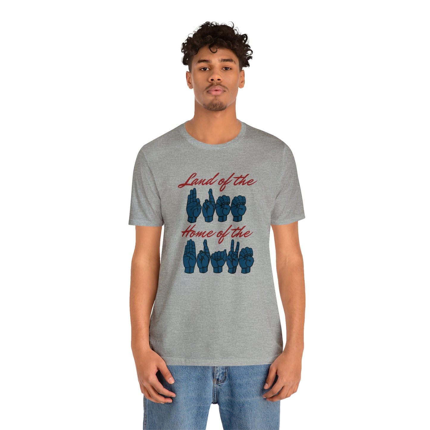 American Land of the Free, Home of the Brave Sign Language Patriotic Tee for Independence Day