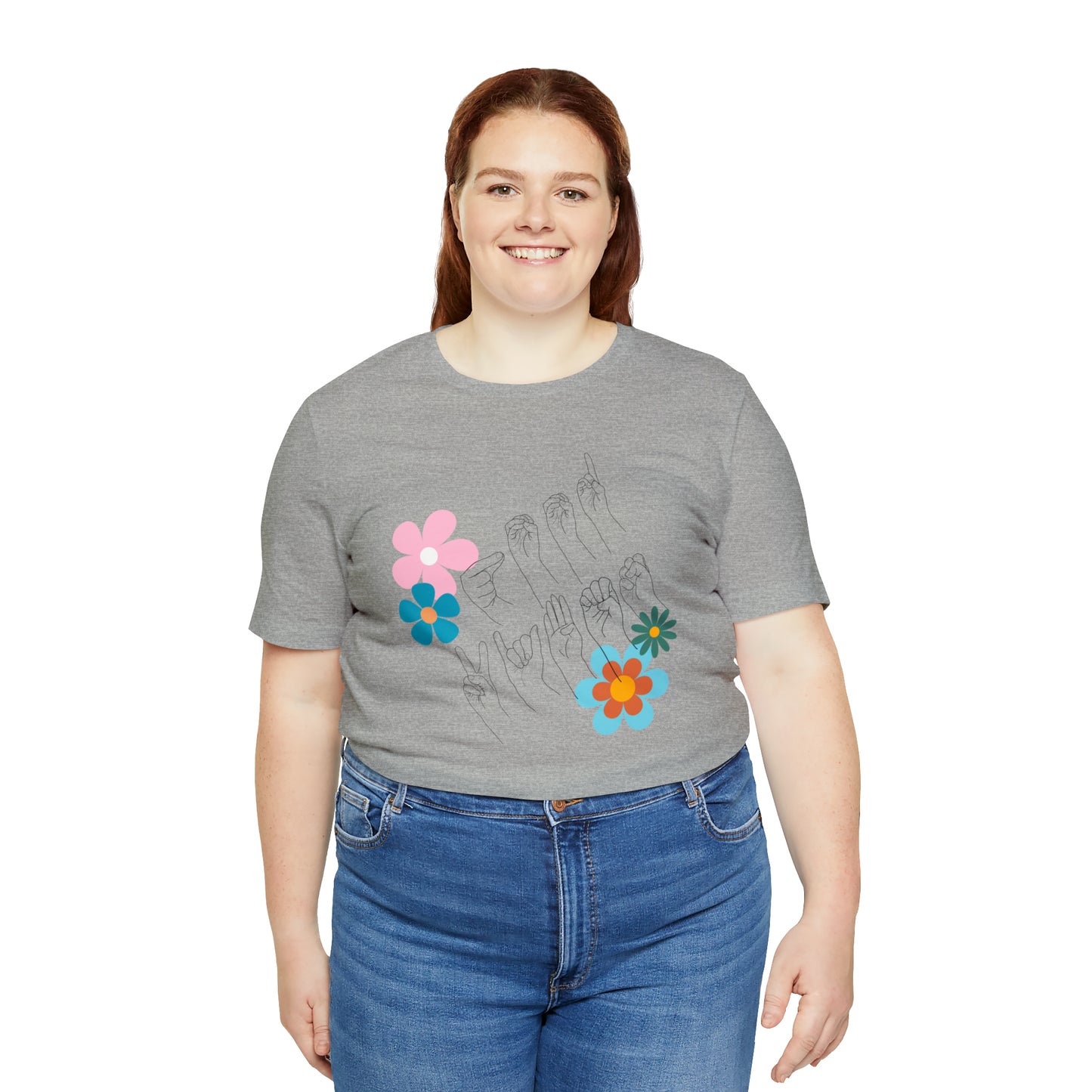 Floral Good Vibes in ASL Fingerspelling, Gifts for ASL Users, Bella Canvas Tee