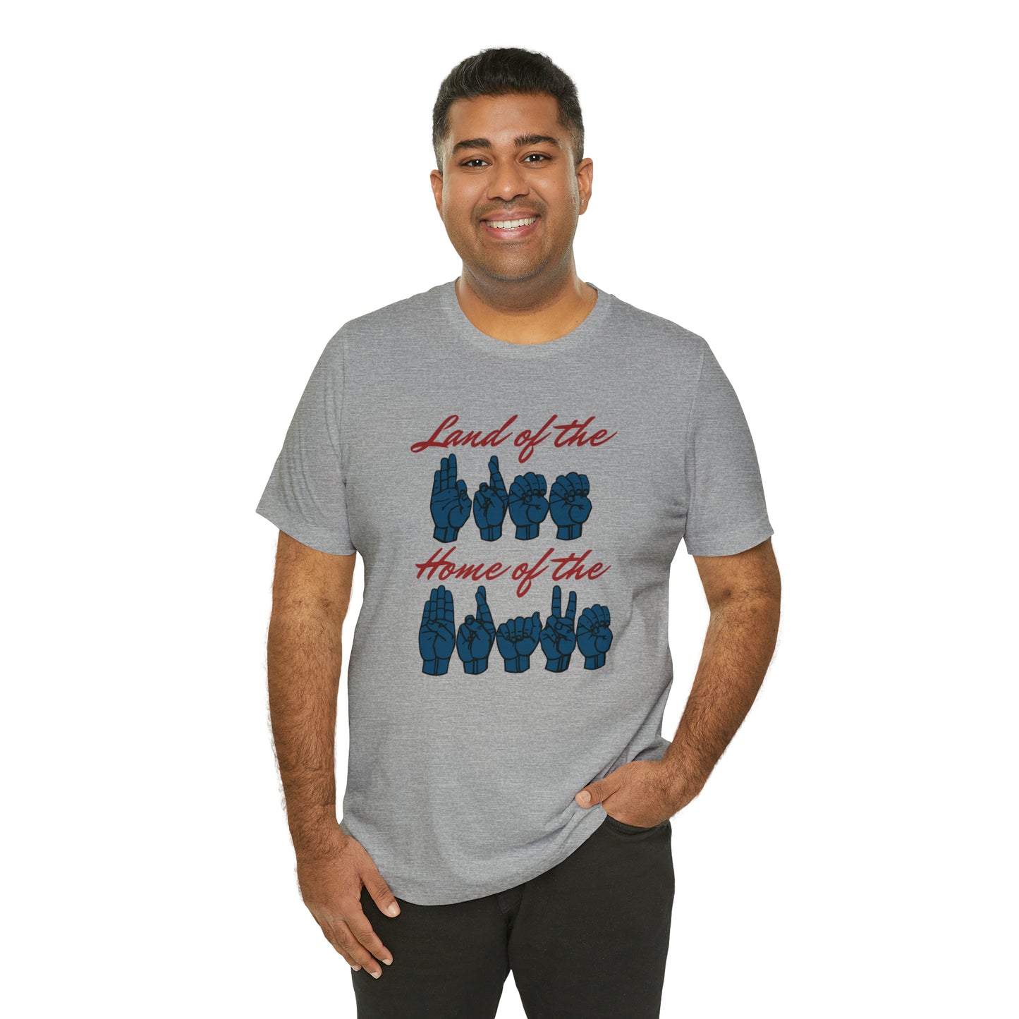 American Land of the Free, Home of the Brave Sign Language Patriotic Tee for Independence Day