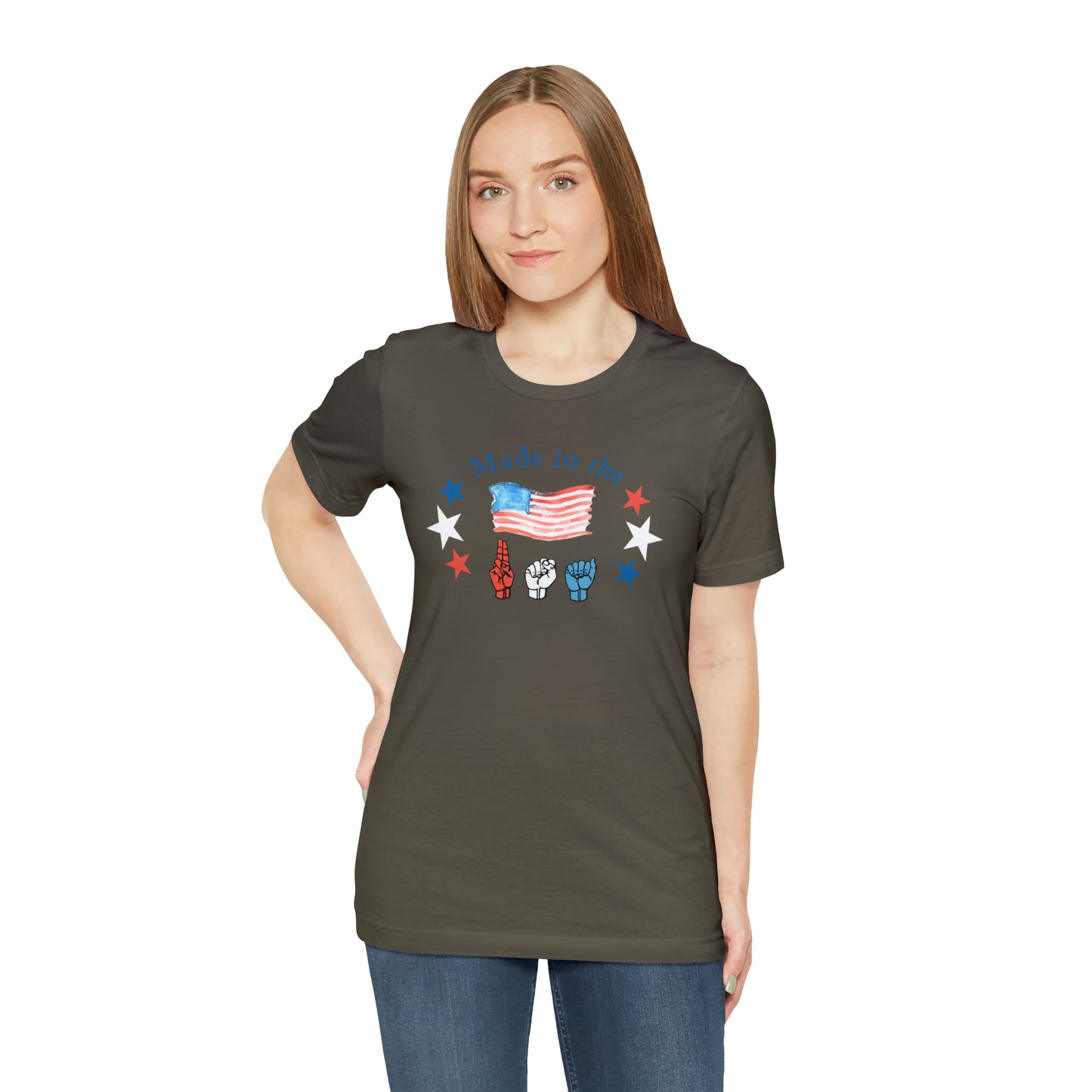 Made in the USA, American Independence Day Tee with ASL Fingerspelling