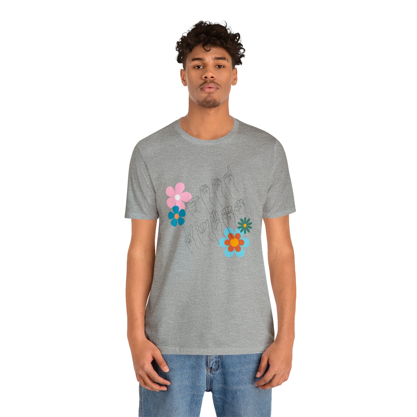 Floral Good Vibes in ASL Fingerspelling, Gifts for ASL Users, Bella Canvas Tee