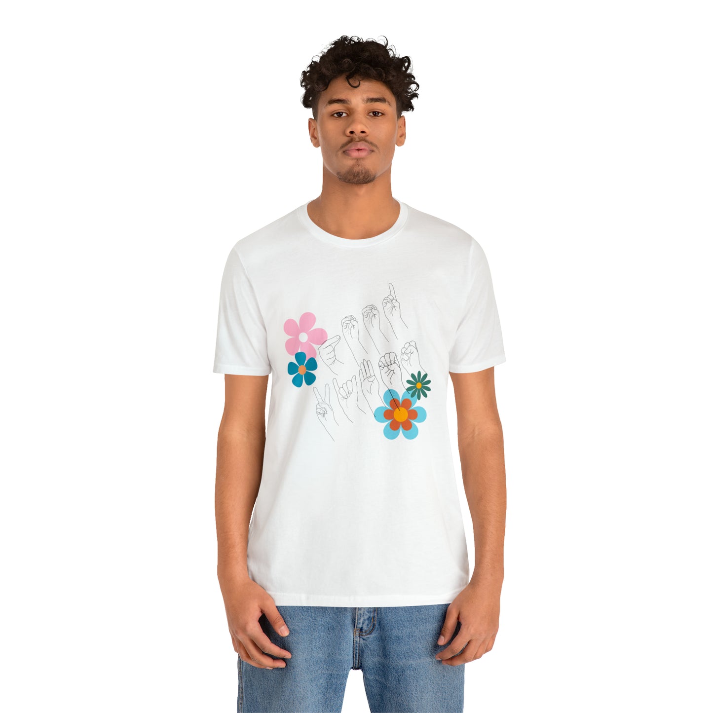 Floral Good Vibes in ASL Fingerspelling, Gifts for ASL Users, Bella Canvas Tee