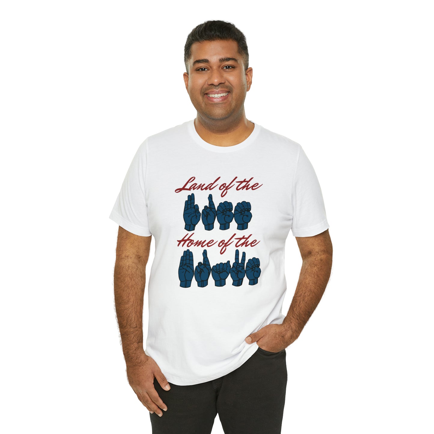 American Land of the Free, Home of the Brave Sign Language Patriotic Tee for Independence Day